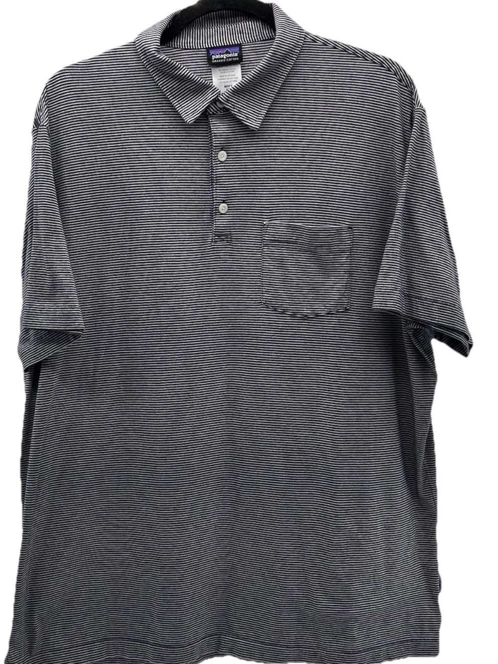 Patagonia Black and Gray Thin-Striped Polo with Pocket